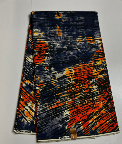 African Print Fabric, Ankara - Blue, Orange Fabric