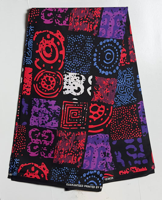 African Print Fabric, Ankara - Blue, Purple, Magenta Fabric