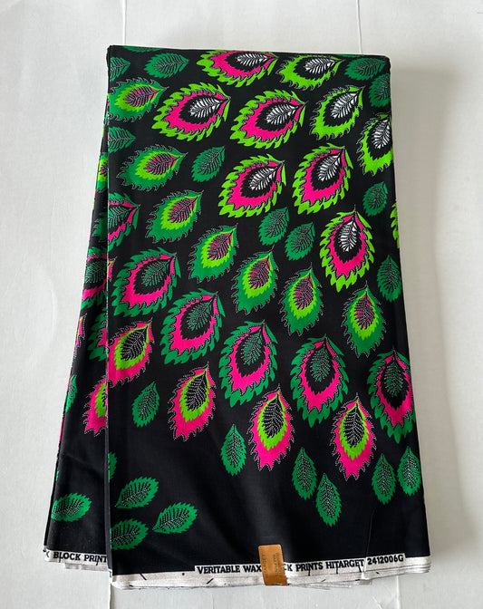 African Print Fabric, Ankara - Green, Pink Fabric