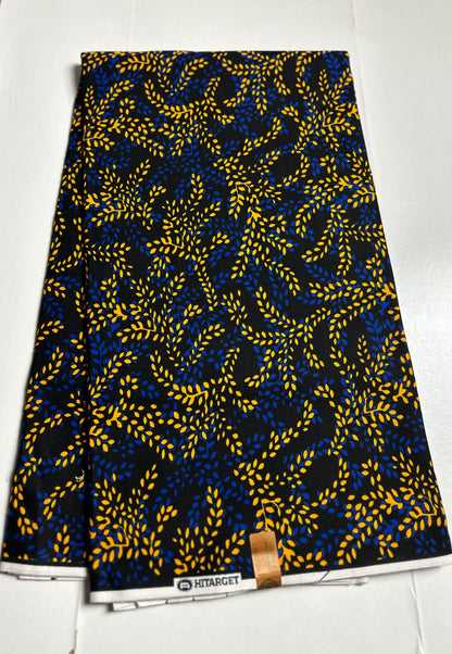 African Print Fabric, Ankara -Blue, Yellow Fabric