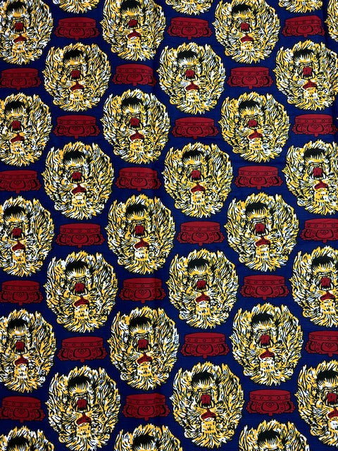 African Print Fabric, Ankara - Blue, Red, Yellow Fabric