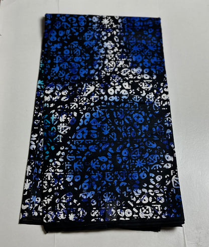 African Print Fabric, Ankara - Blue, White Fabric