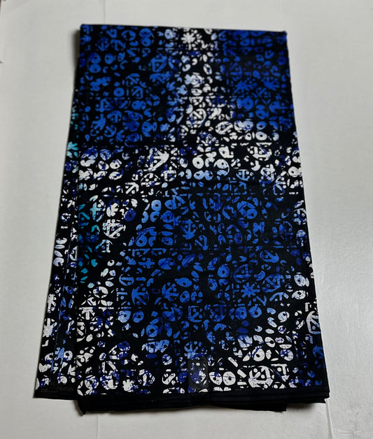 African Print Fabric, Ankara - Blue, White Fabric