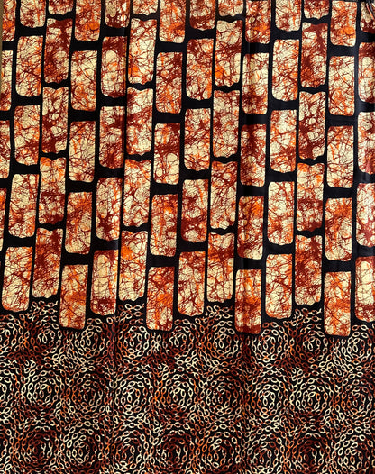 African Print Fabric, Ankara -Brown, Orange Fabric