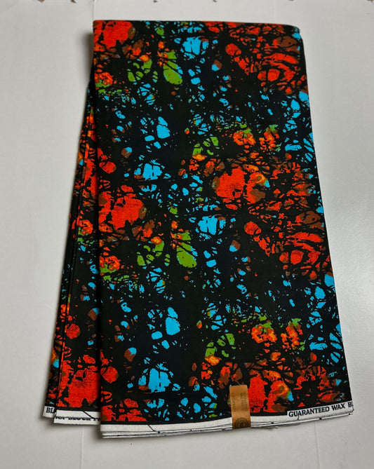 African Print Fabric, Ankara - Blue, Orange Fabric