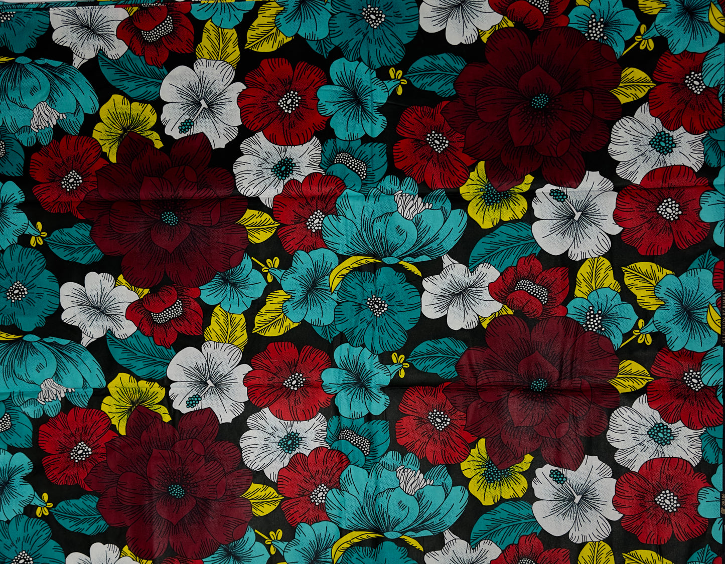 African Print Fabric, Ankara - Red, Yellow, White Fabric