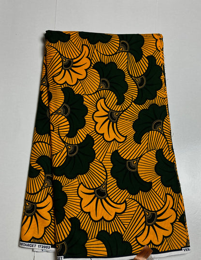 African Print Fabric, Ankara - Yellow, Green Fabric