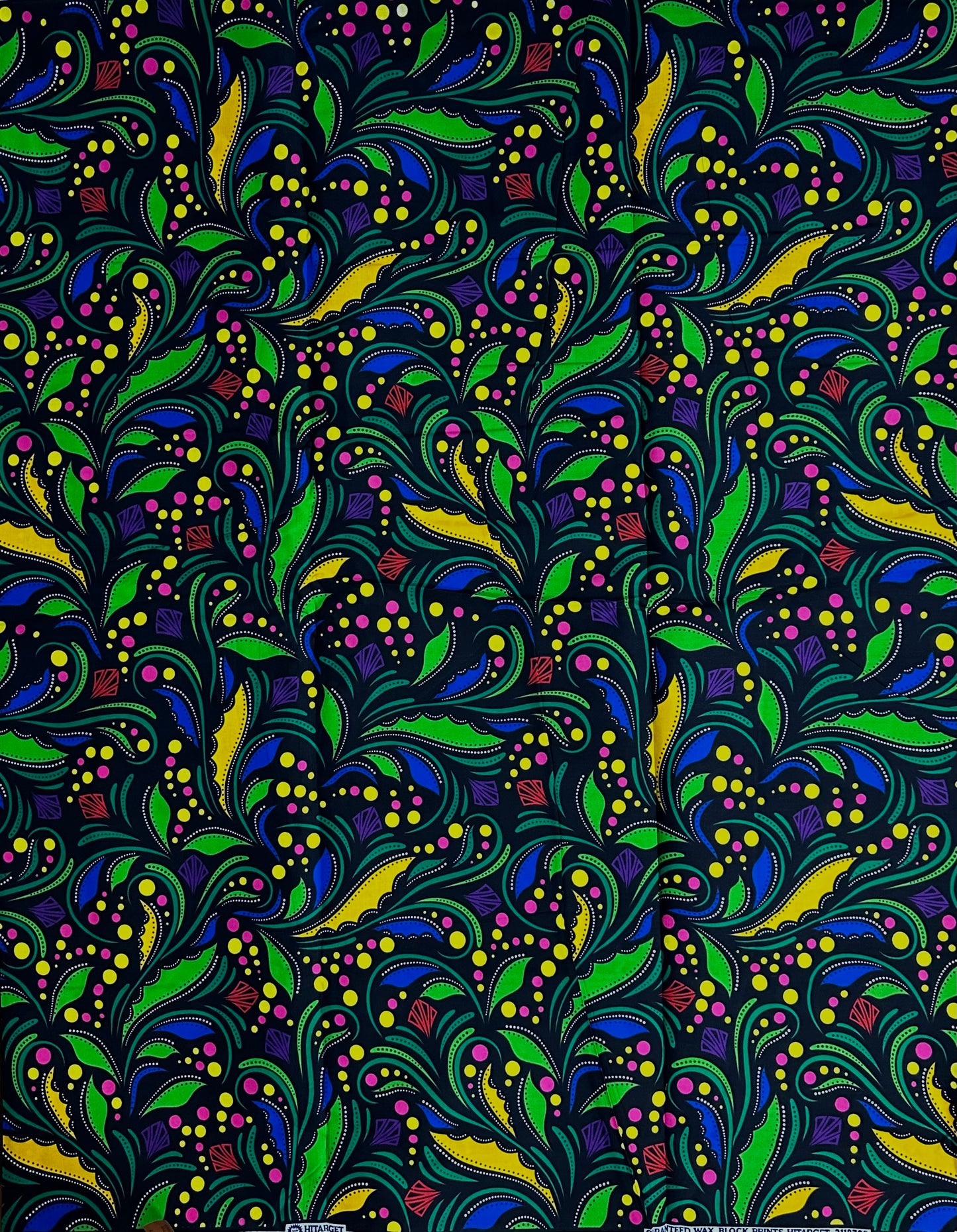 African Print Fabric, Ankara - Green, Blue, Yellow, White Fabric