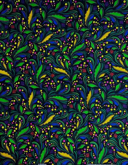 African Print Fabric, Ankara - Green, Blue, Yellow, White Fabric