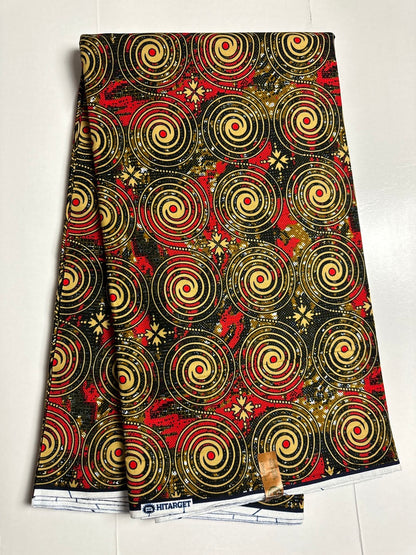 African Print Fabric, Ankara - Red, Marigold Fabric