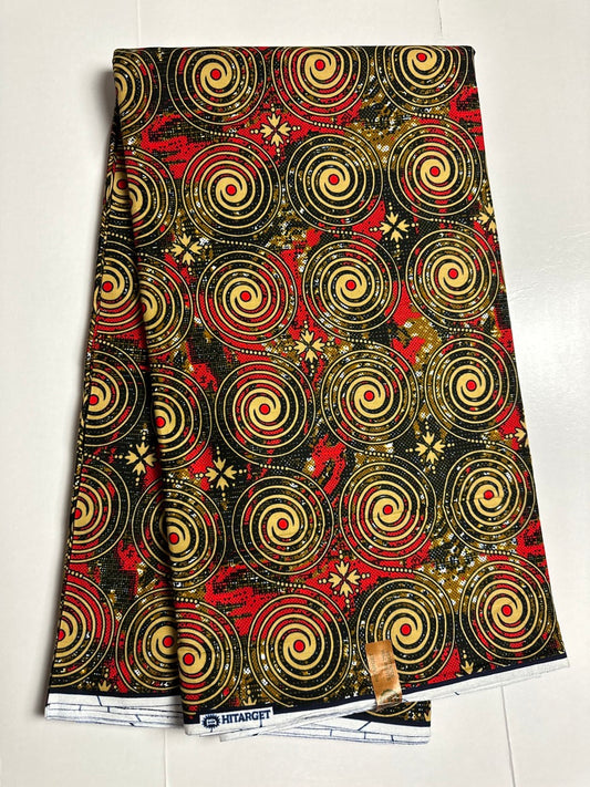 African Print Fabric, Ankara - Red, Marigold Fabric