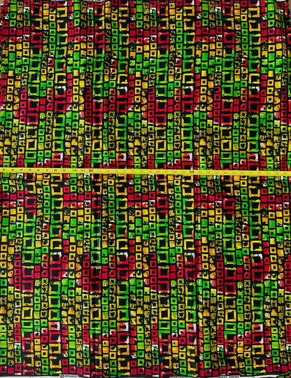 African Print Fabric, Ankara - Red, Green, Yellow Fabric