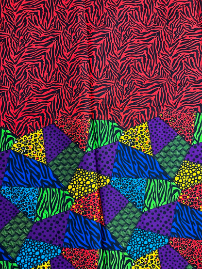 African Print Fabric, Ankara - Red, Purple, Green Fabric