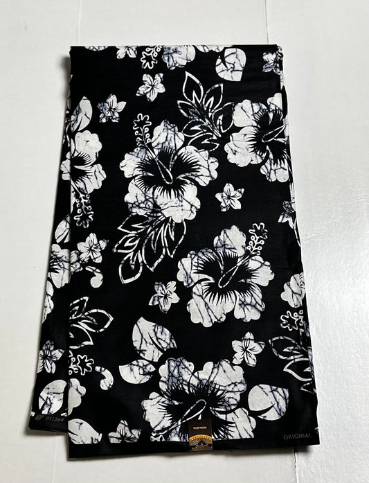 African Print Fabric, Ankara - Black, White Fabric
