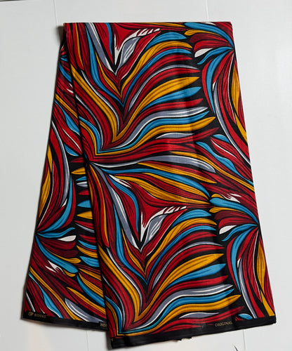 African Print Fabric, Ankara - Red, Black, Blue Fabric