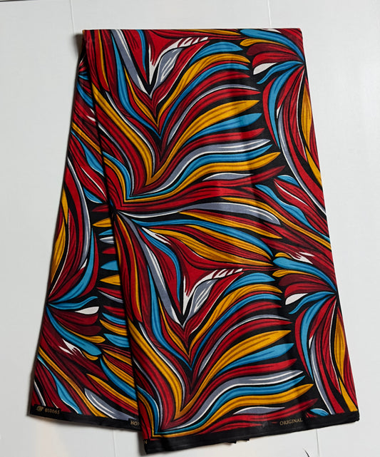 African Print Fabric, Ankara - Red, Black, Blue Fabric