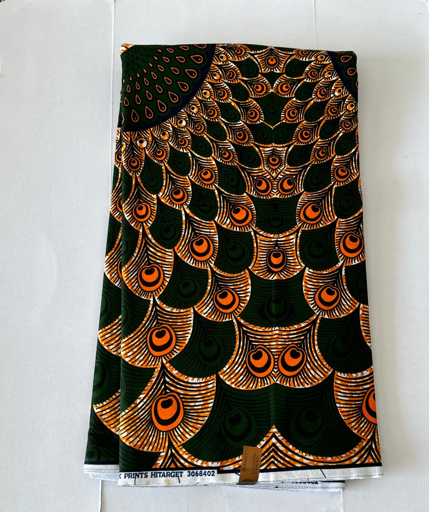 African Print Fabric, Ankara - Orange, Green Fabric