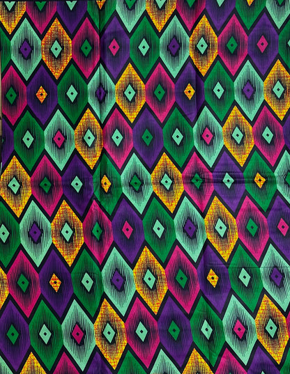 African Print Fabric, Ankara - Purple, Green, Yellow, Pink Fabric