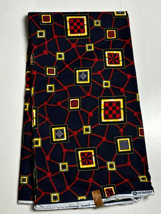 African Print Fabric, Ankara - Blue, Red, Yellow Fabric