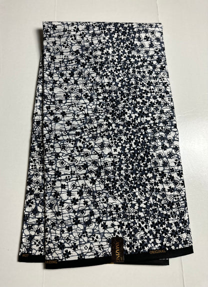 African Print Fabric, Ankara - White, Black Fabric