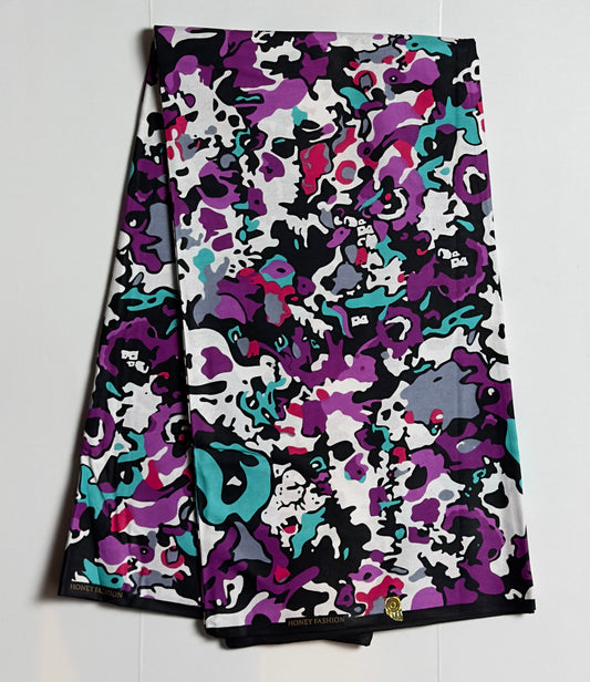 African Print Fabric, Ankara - Purple, White Fabric