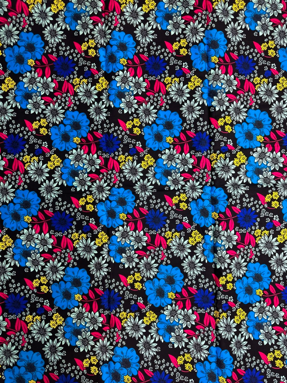 African Print Fabric, Ankara - Blue, Pink, Yellow Fabric