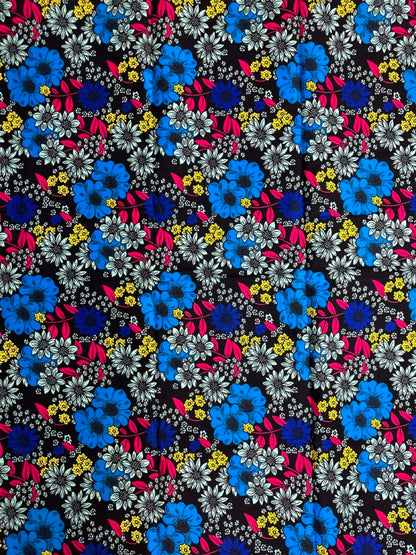 African Print Fabric, Ankara - Blue, Pink, Yellow Fabric