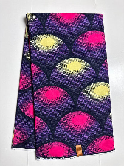 African Print Fabric, Ankara - Purple, Pink, Beige Fabric