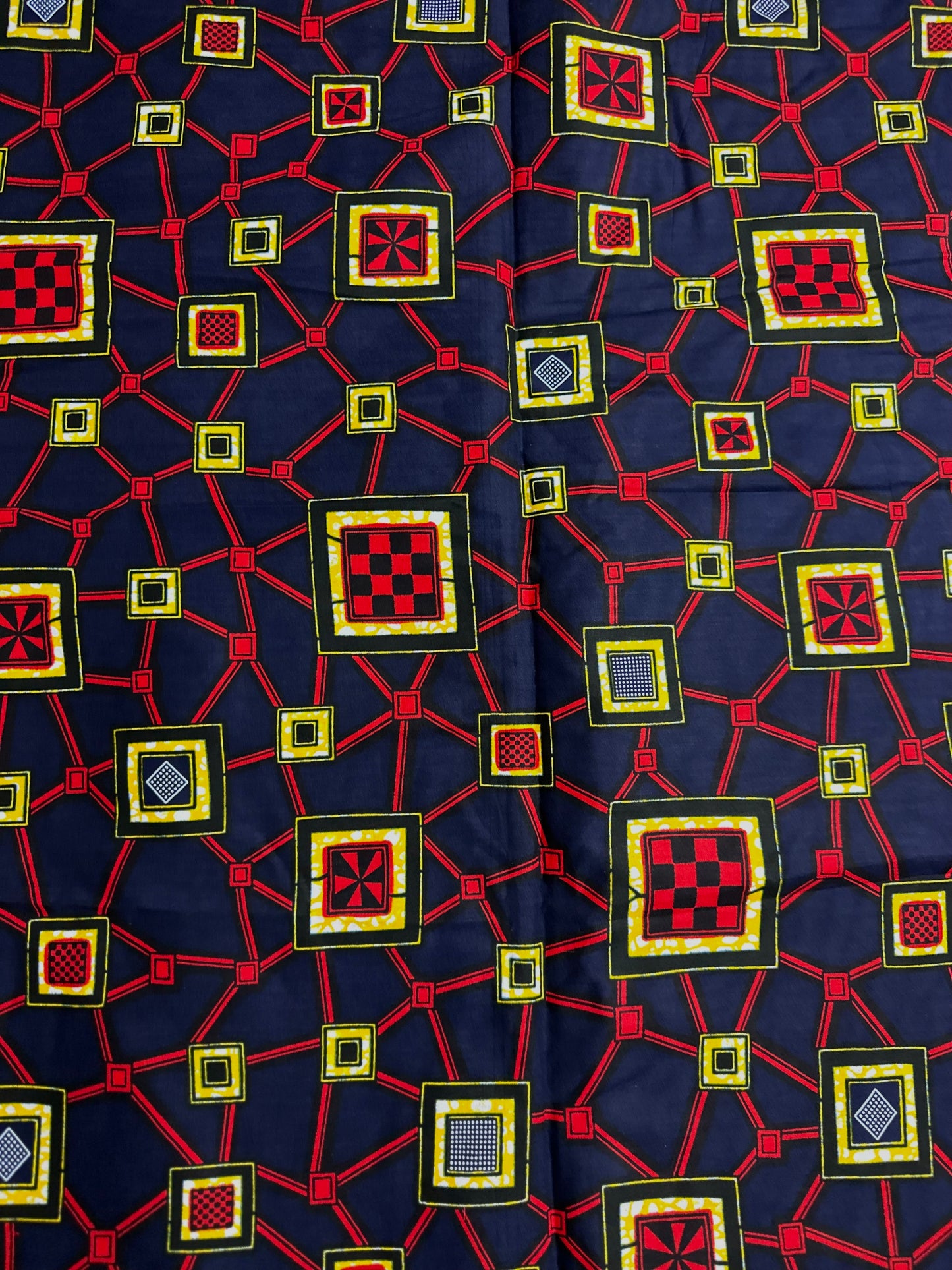 African Print Fabric, Ankara - Blue, Red, Yellow Fabric