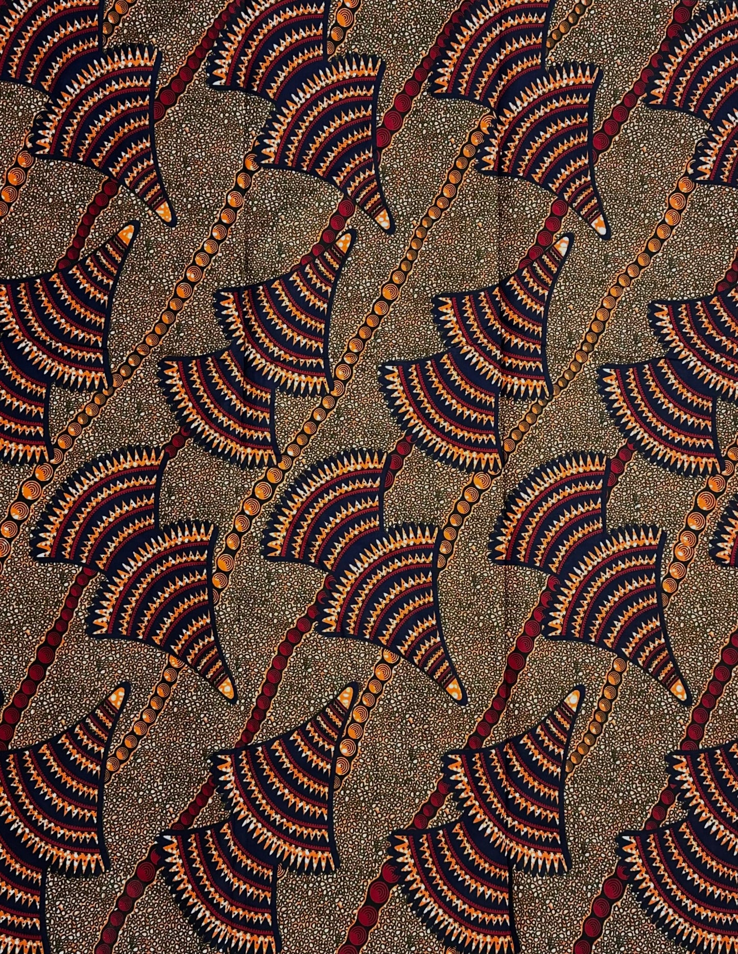 African Print Fabric, Ankara - Brown, Blue, Red, Orange Fabric