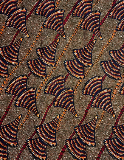 African Print Fabric, Ankara - Brown, Blue, Red, Orange Fabric