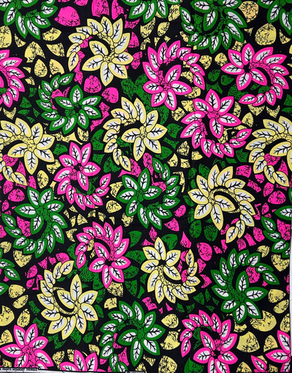 African Print Fabric, Ankara - Pink, Green, Beige Fabric