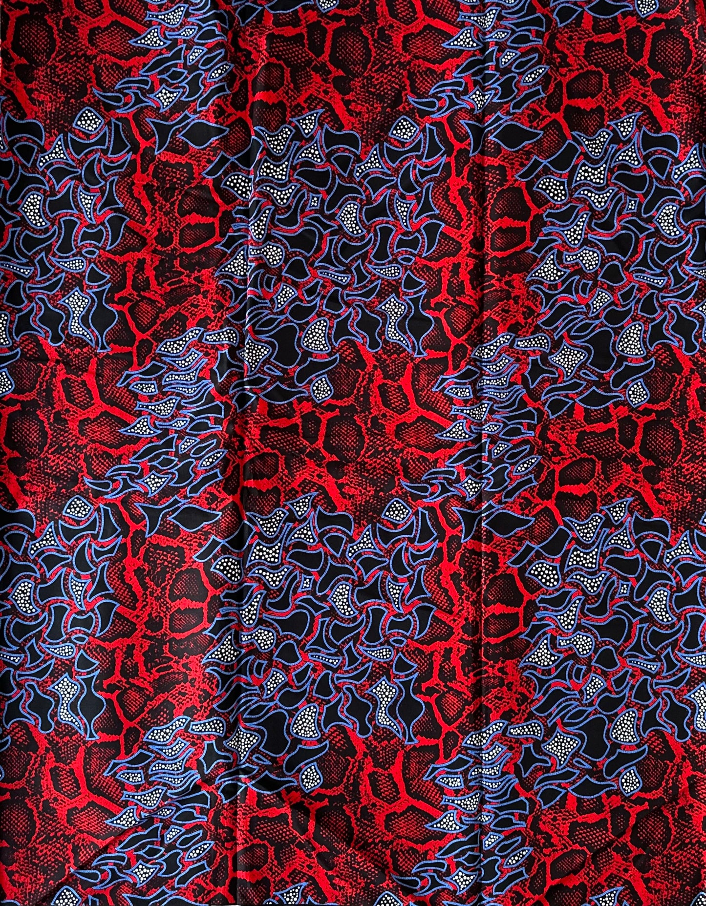 African Print Fabric, Ankara - Blue, Red Fabric