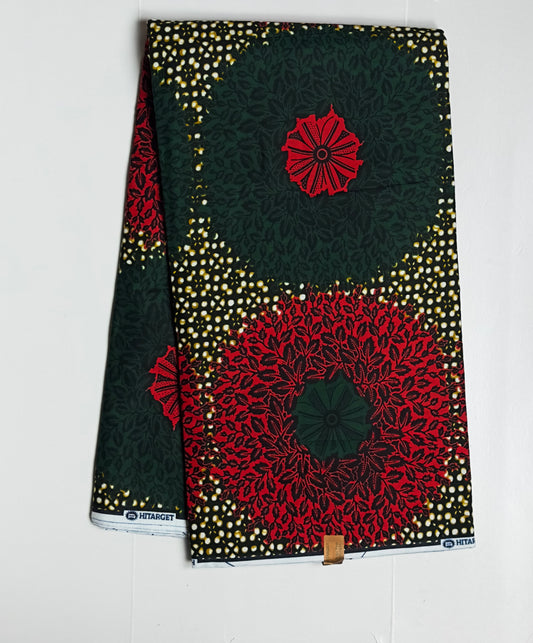 African Print Fabric, Ankara -Red, Green Fabric