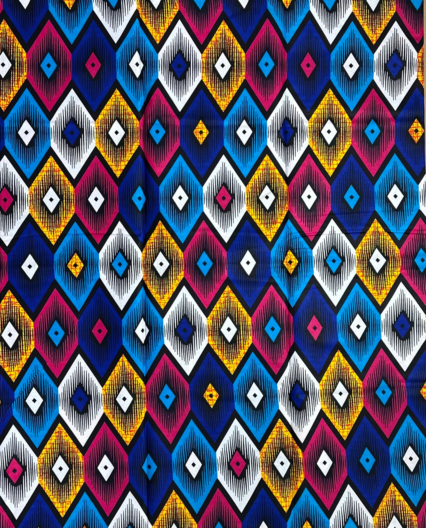 African Print Fabric, Ankara - Blue, Pink, Yellow Fabric