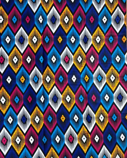 African Print Fabric, Ankara - Blue, Pink, Yellow Fabric