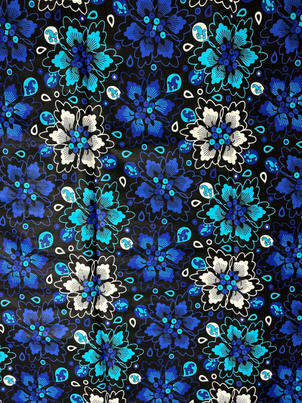African Print Fabric, Ankara - Blue, White Fabric