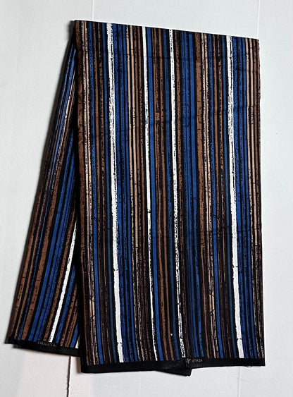 African Print Fabric, Ankara - Blue, Brown, White Fabric