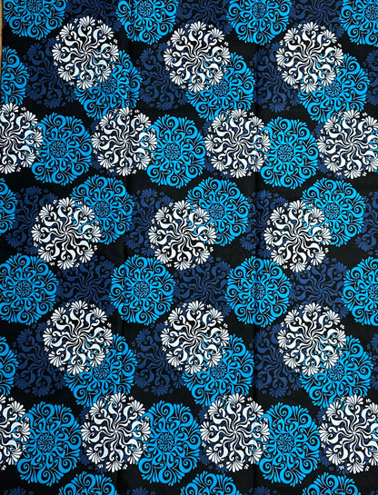 African Print Fabric, Ankara - Blue, White Fabric