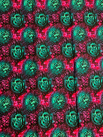 African Print Fabric, Ankara - Pink, Turquoise Fabric