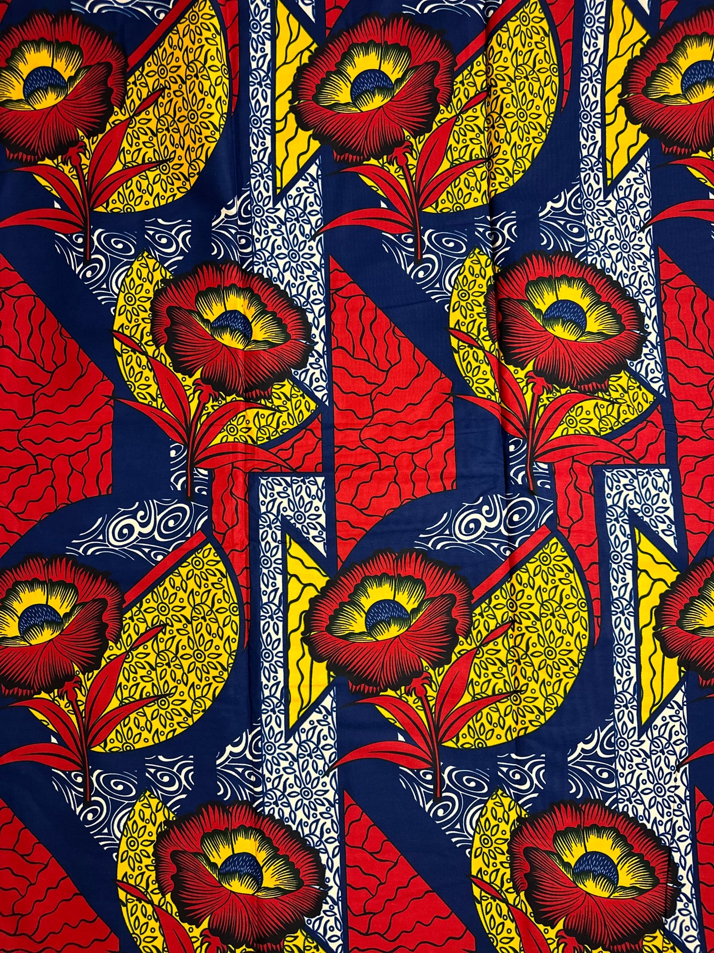 African Print Fabric, Ankara - Blue, Red, Yellow Fabric