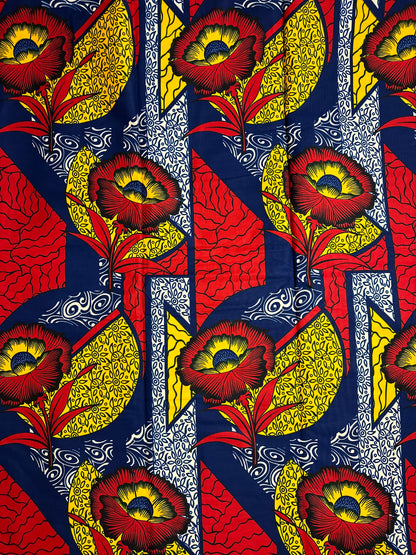 African Print Fabric, Ankara - Blue, Red, Yellow Fabric