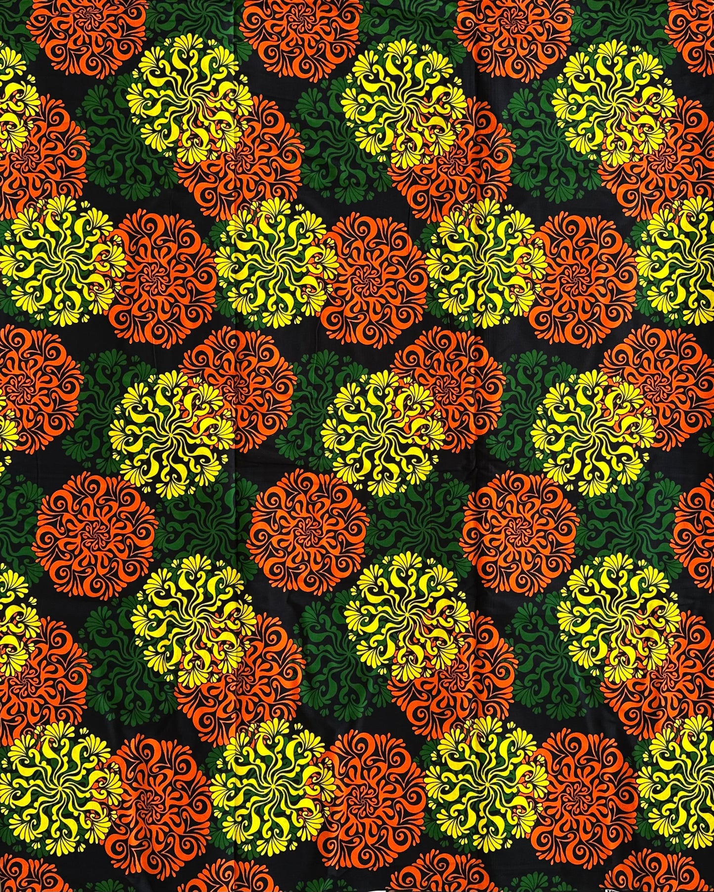 African Print Fabric, Ankara - Orange, Green, Yellow Fabric