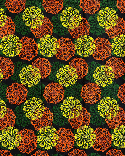 African Print Fabric, Ankara - Orange, Green, Yellow Fabric