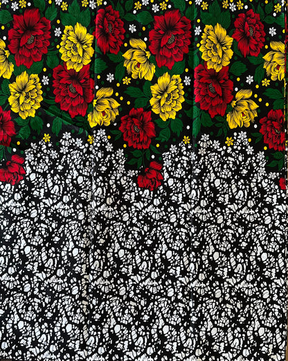 African Print Fabric, Ankara - White, Green, Red, Yellow Fabric