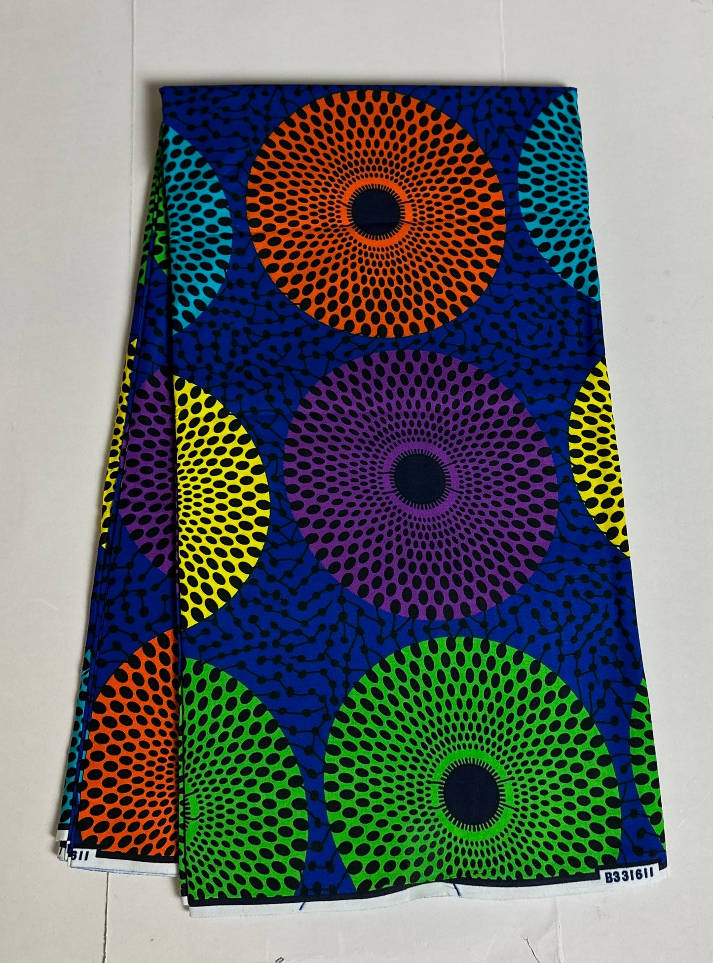 African Print Fabric, Ankara - Blue, Purple, Yellow, Green, Orange Fabric