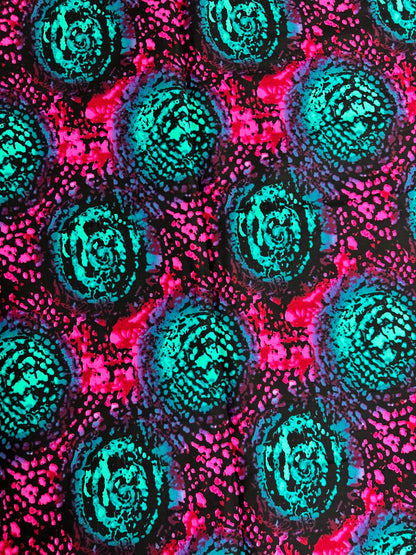 African Print Fabric, Ankara - Pink, Turquoise Fabric
