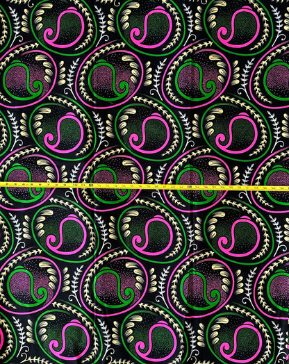 African Print Fabric, Ankara - Green, Pink Fabric