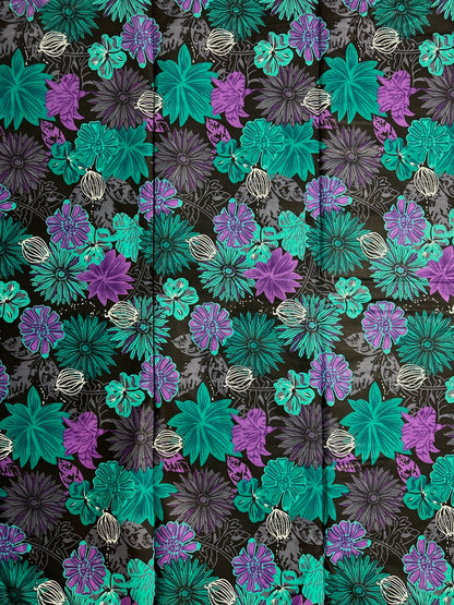 African Print Fabric, Ankara - Green, Purple, Grey Fabric
