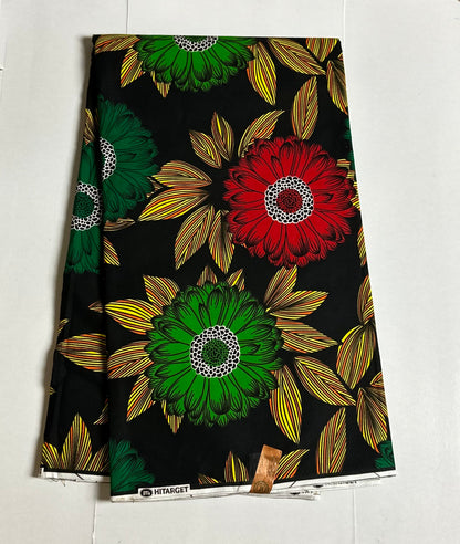 African Print Fabric, Ankara Fabric - Green, Red, Fabric